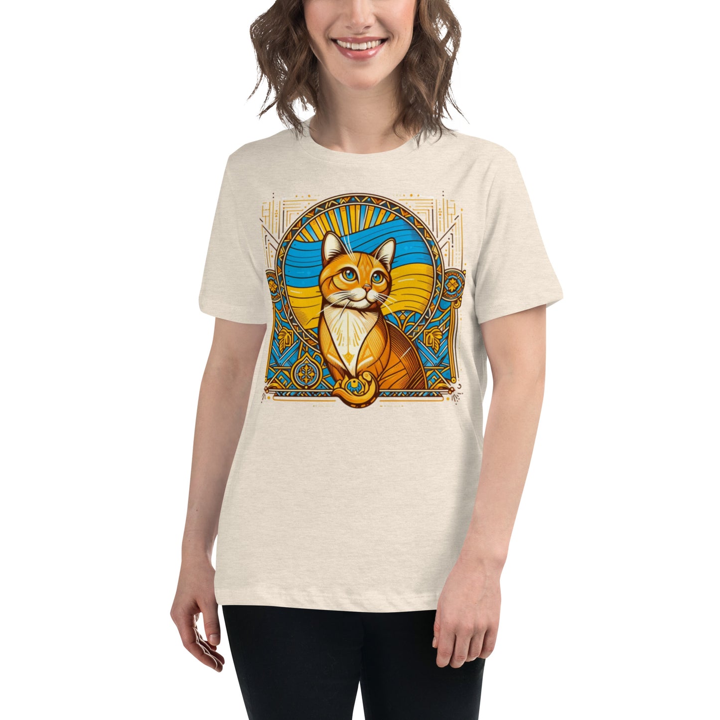 Women's Relaxed T-Shirt Ukrainian Art Deco Cat