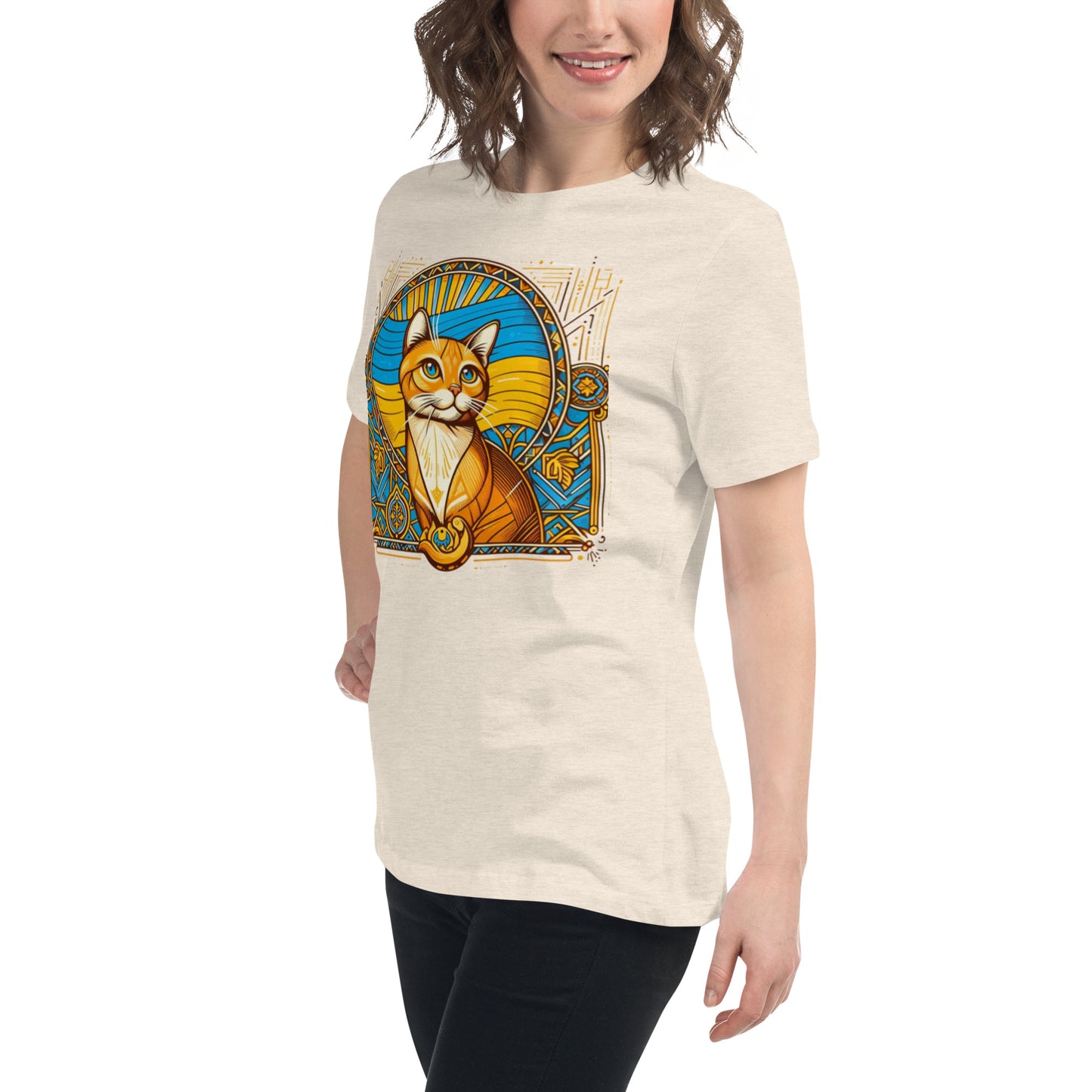 Women's Relaxed T-Shirt Ukrainian Art Deco Cat