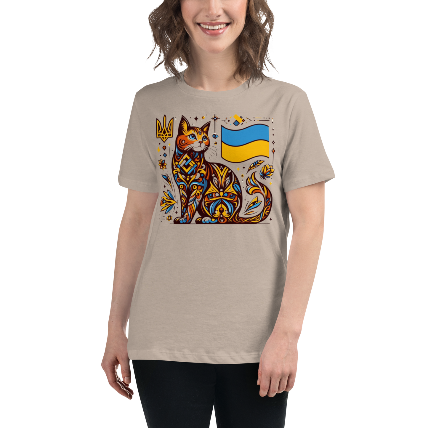 Women's Relaxed T-Shirt Ukrainian Art Deco Cat