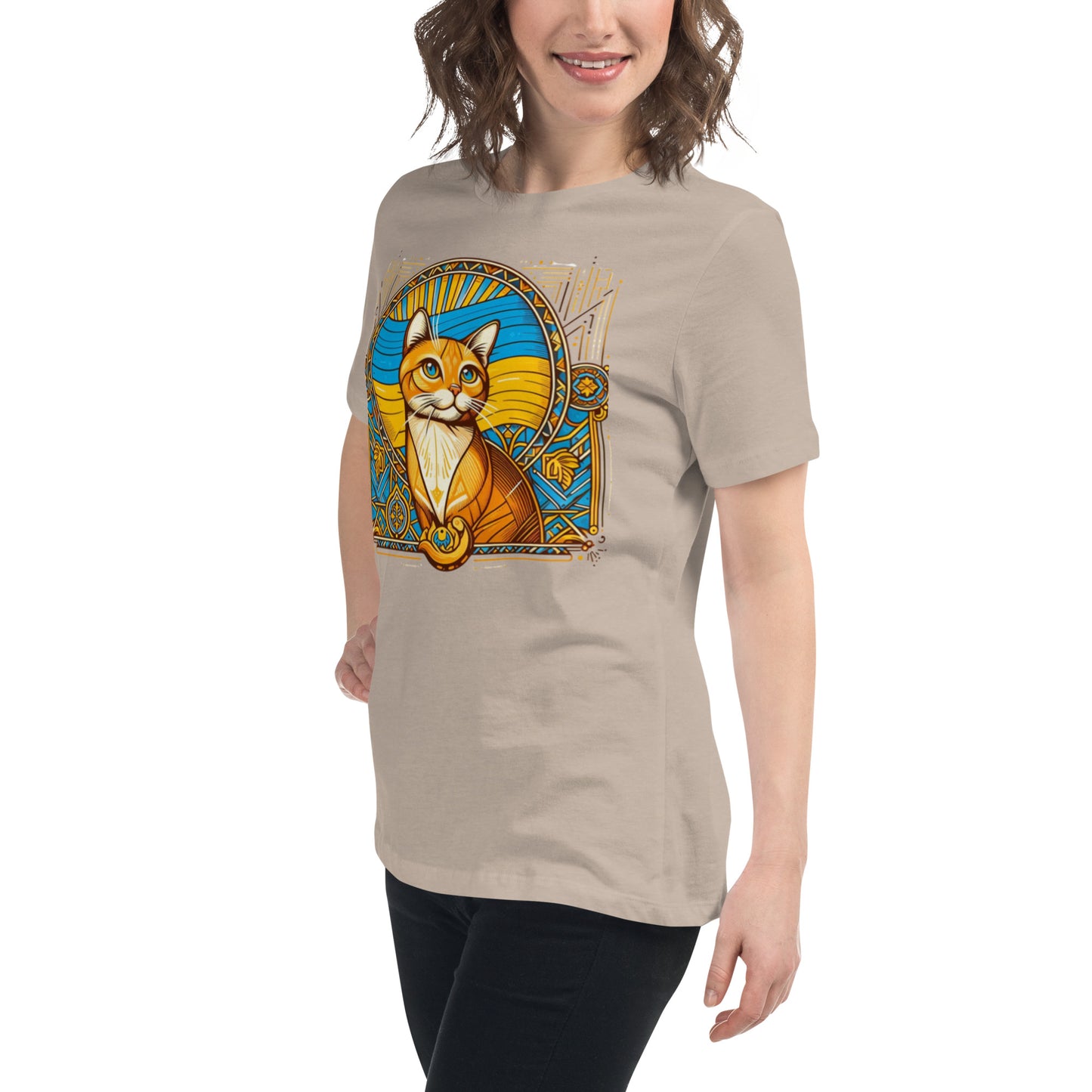 Women's Relaxed T-Shirt Ukrainian Art Deco Cat