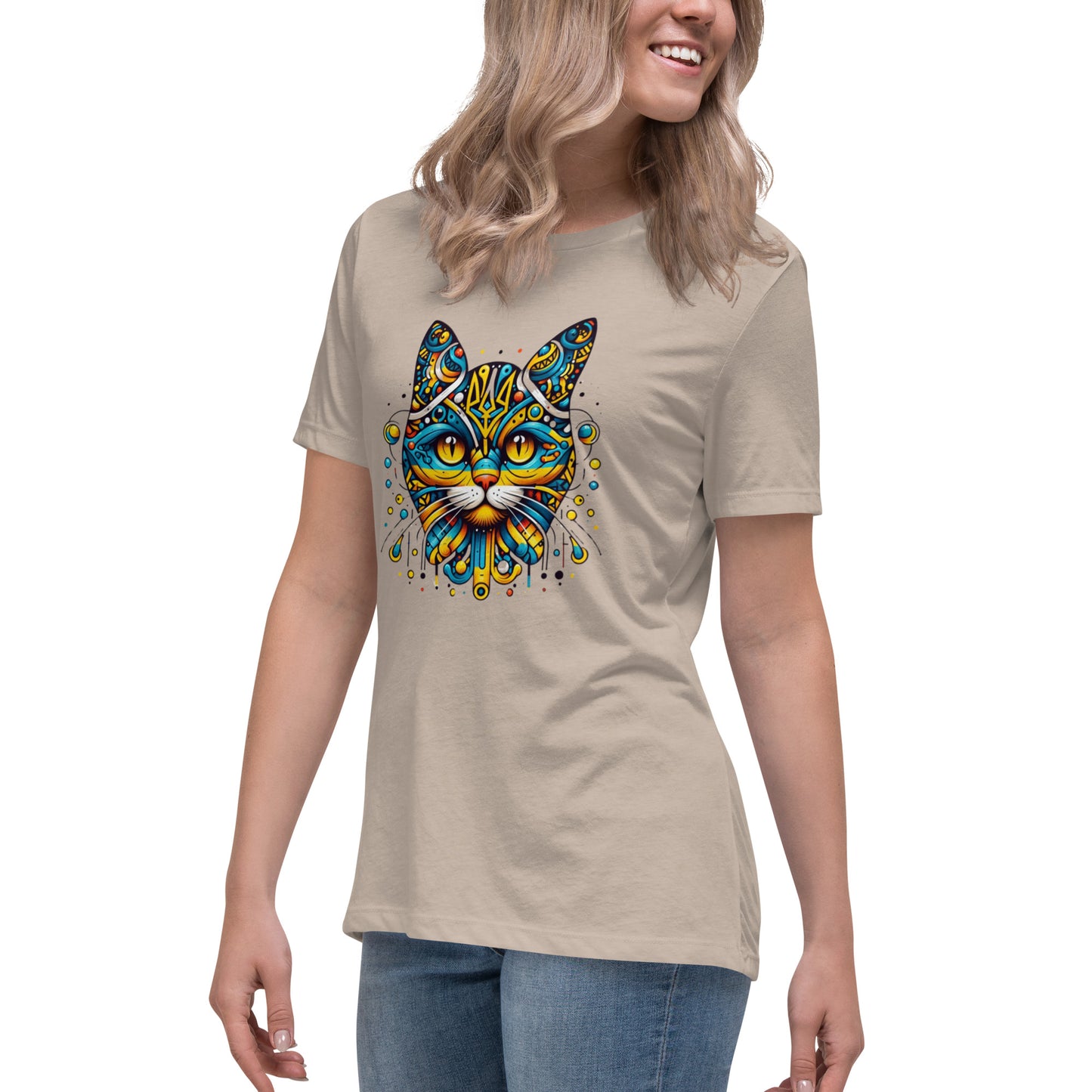 Women's Relaxed T-Shirt Ukrainian Symbol Cat Print