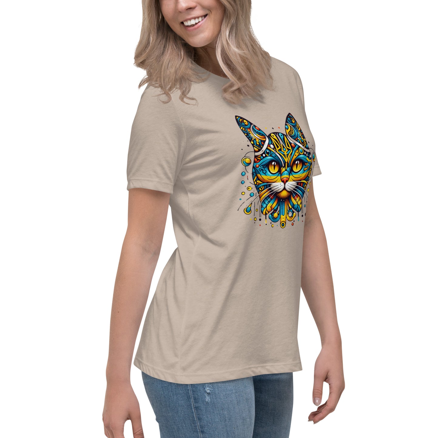 Women's Relaxed T-Shirt Ukrainian Symbol Cat Print