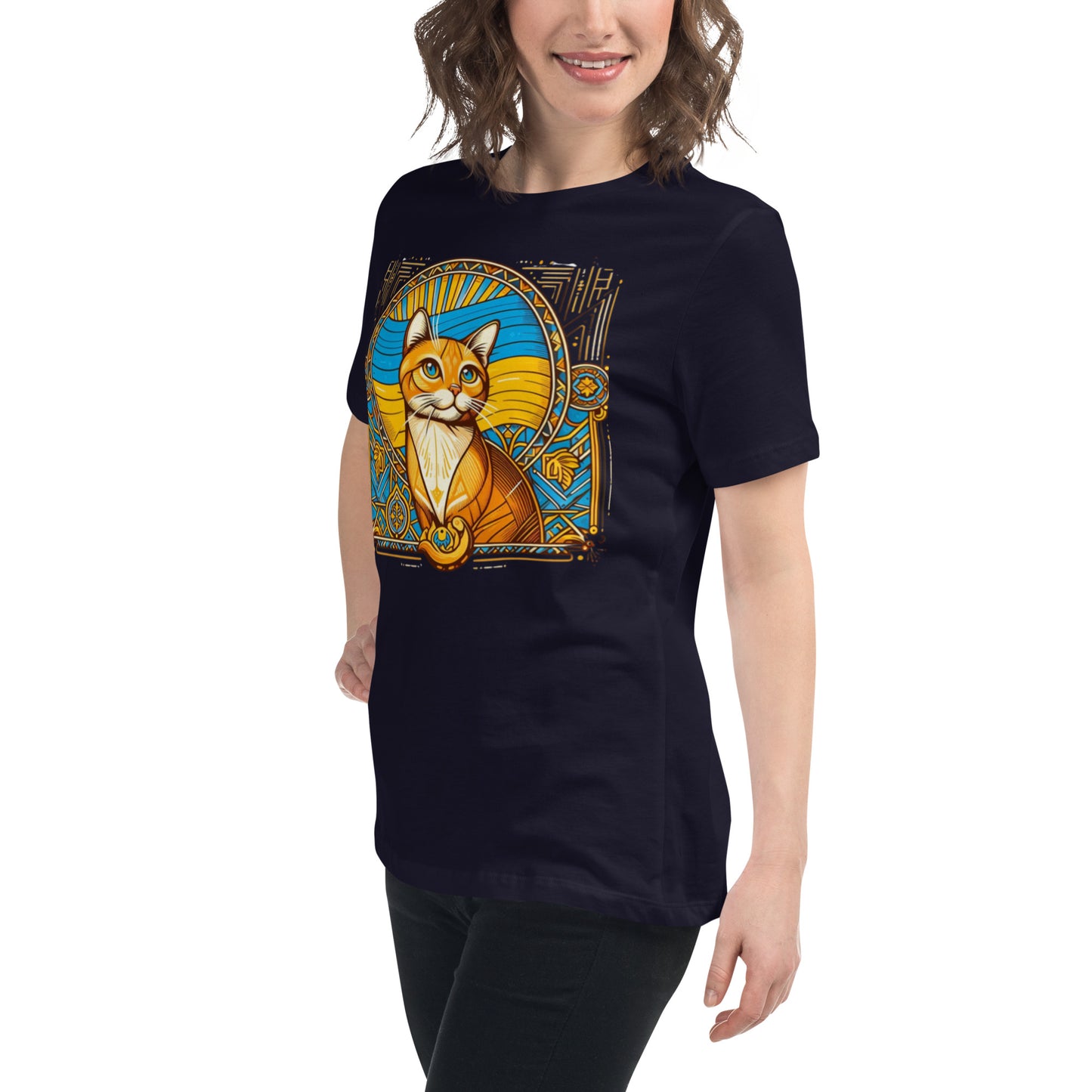 Women's Relaxed T-Shirt Ukrainian Art Deco Cat