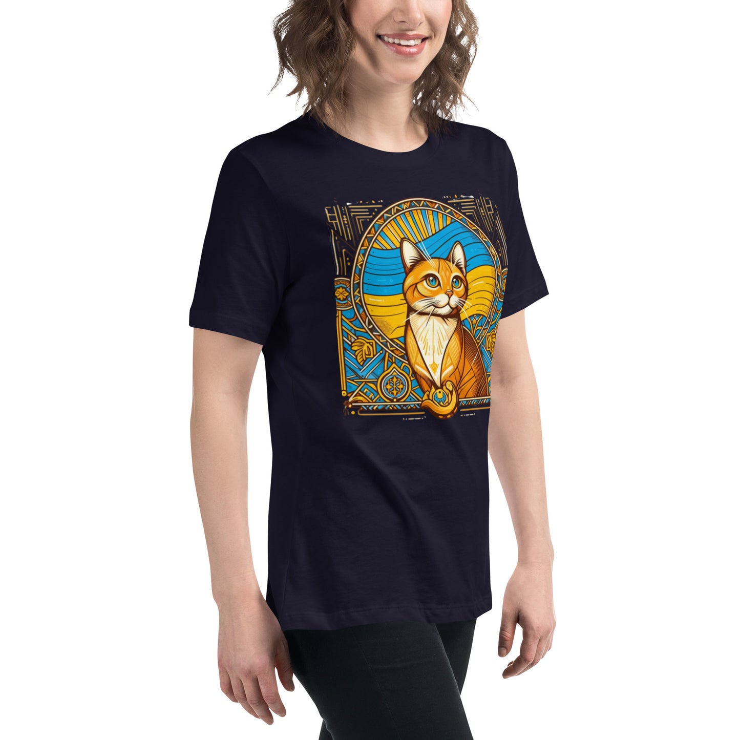 Women's Relaxed T-Shirt Ukrainian Art Deco Cat