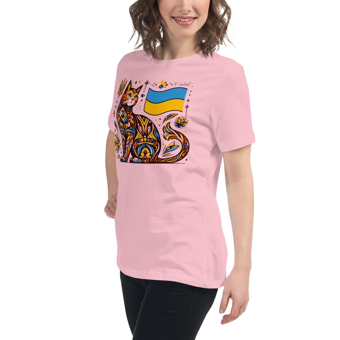 Women's Relaxed T-Shirt Ukrainian Art Deco Cat