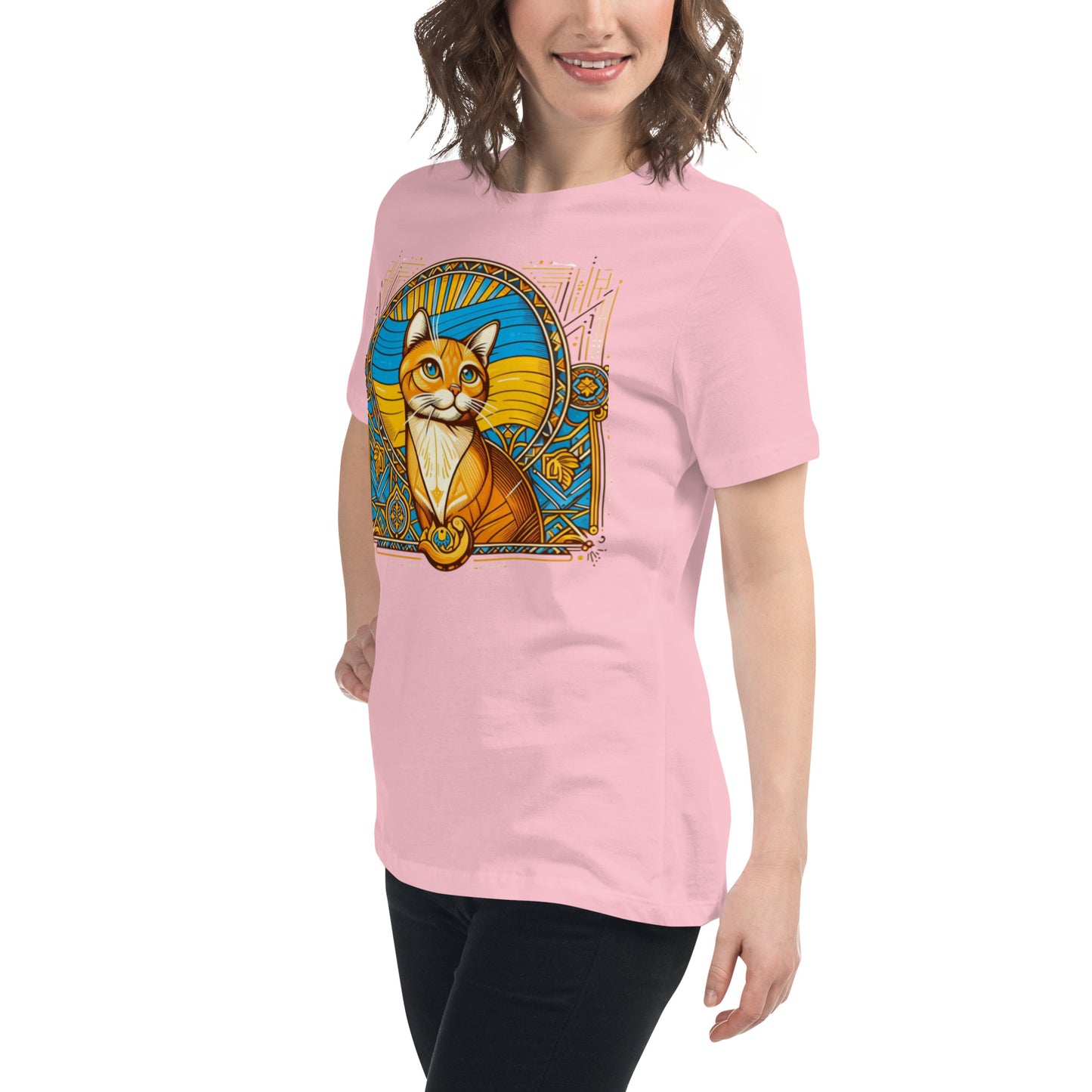 Women's Relaxed T-Shirt Ukrainian Art Deco Cat