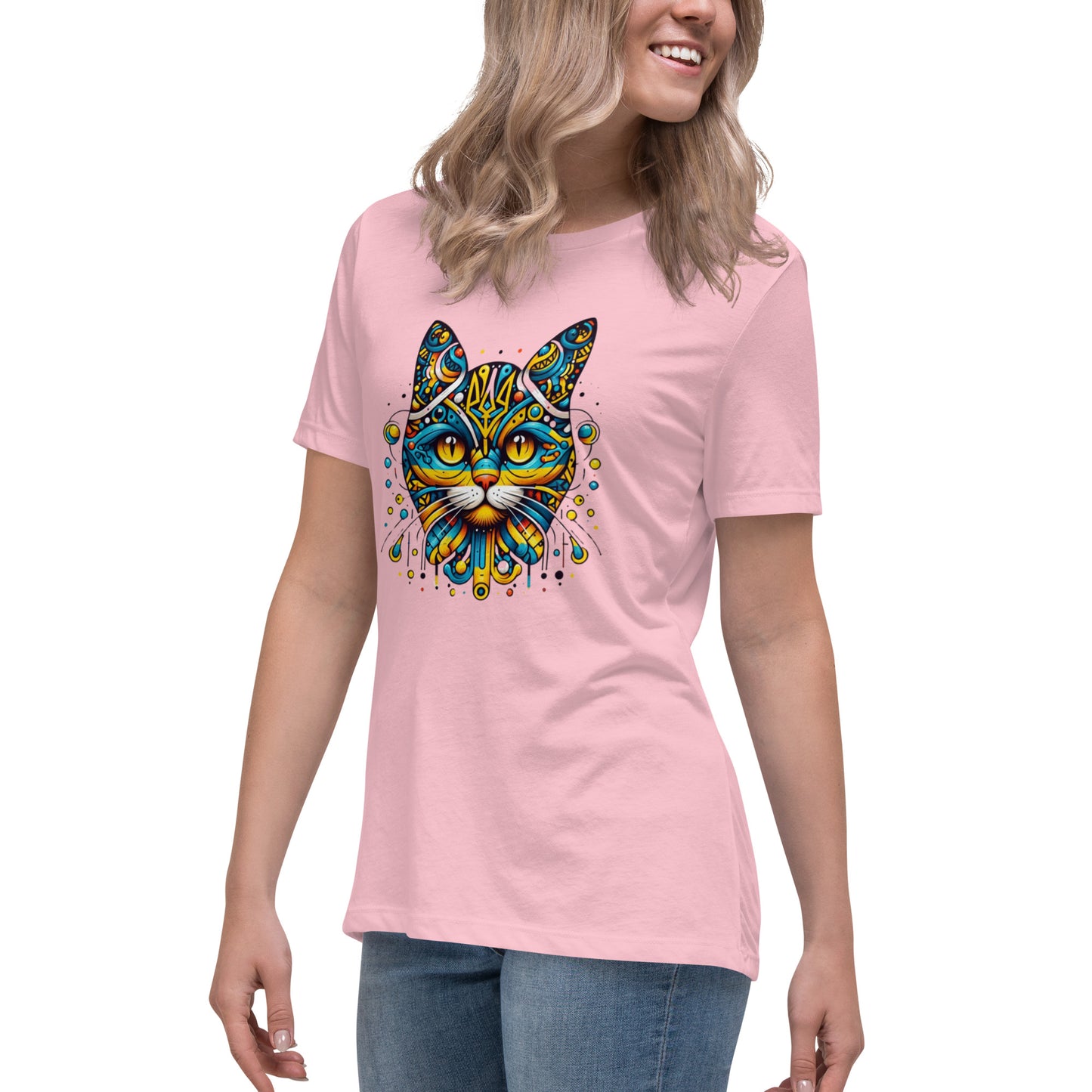 Women's Relaxed T-Shirt Ukrainian Symbol Cat Print