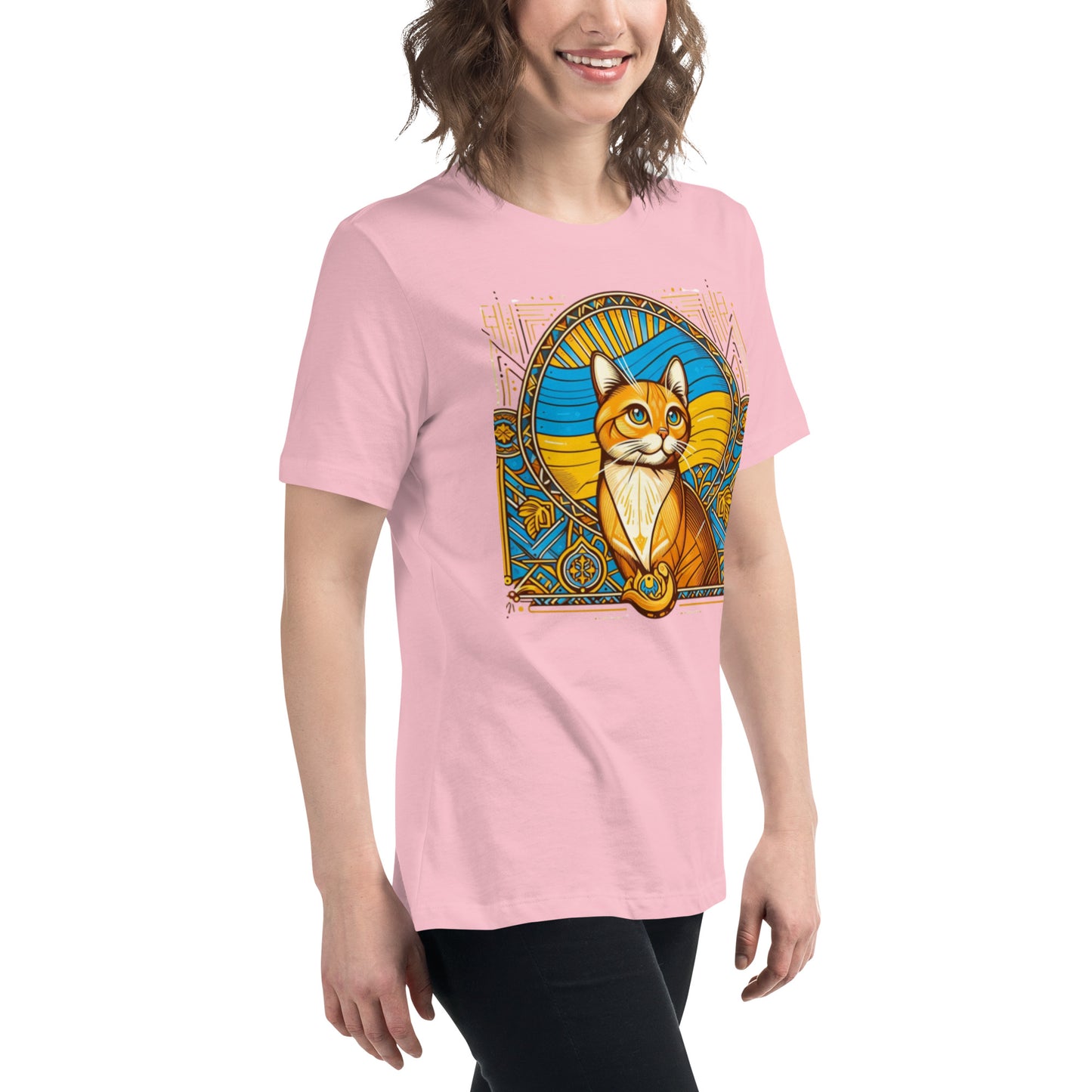 Women's Relaxed T-Shirt Ukrainian Art Deco Cat