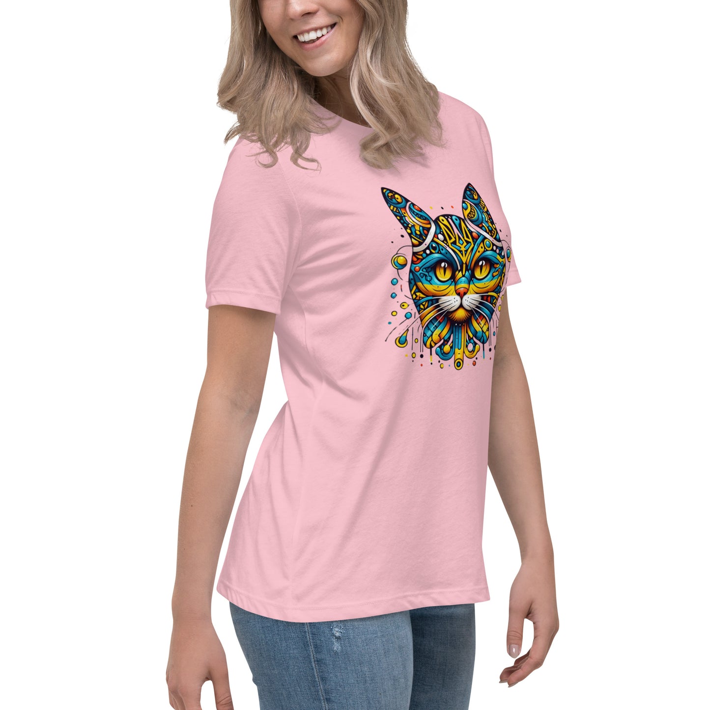 Women's Relaxed T-Shirt Ukrainian Symbol Cat Print