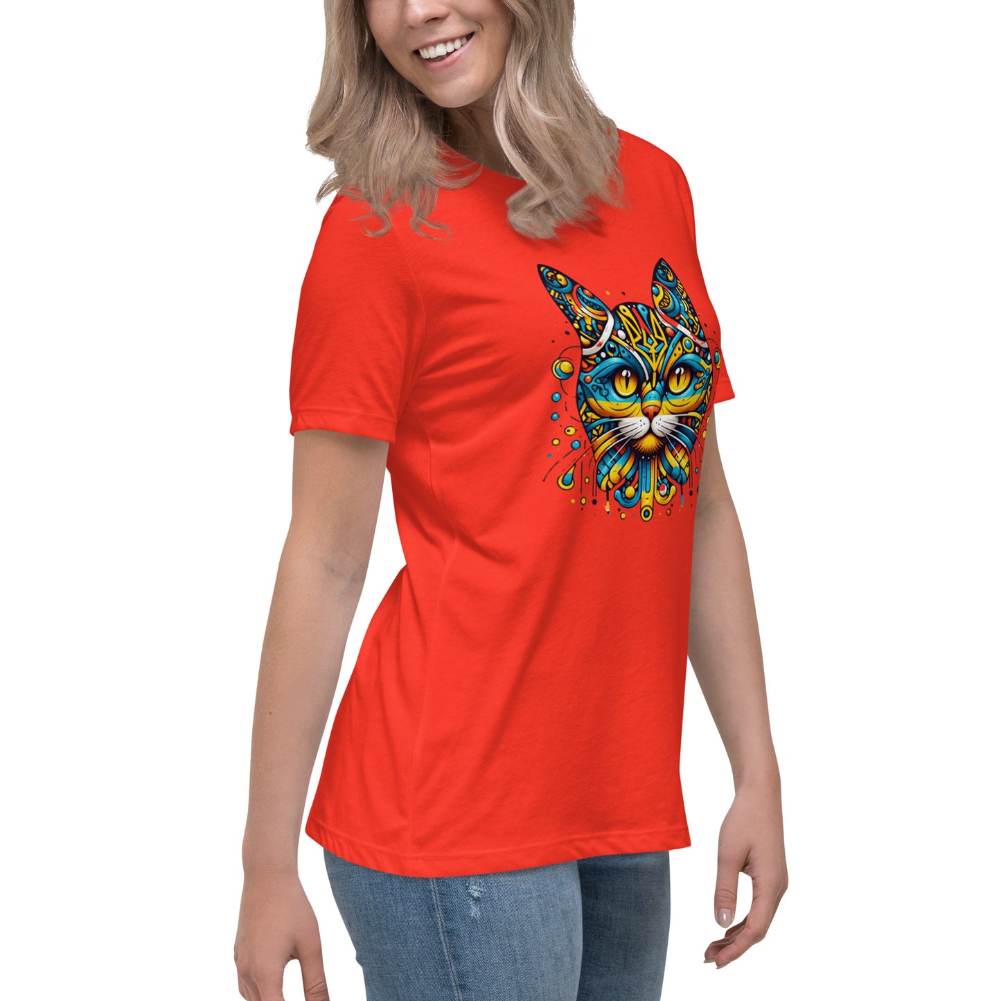 Women's Relaxed T-Shirt Ukrainian Symbol Cat Print