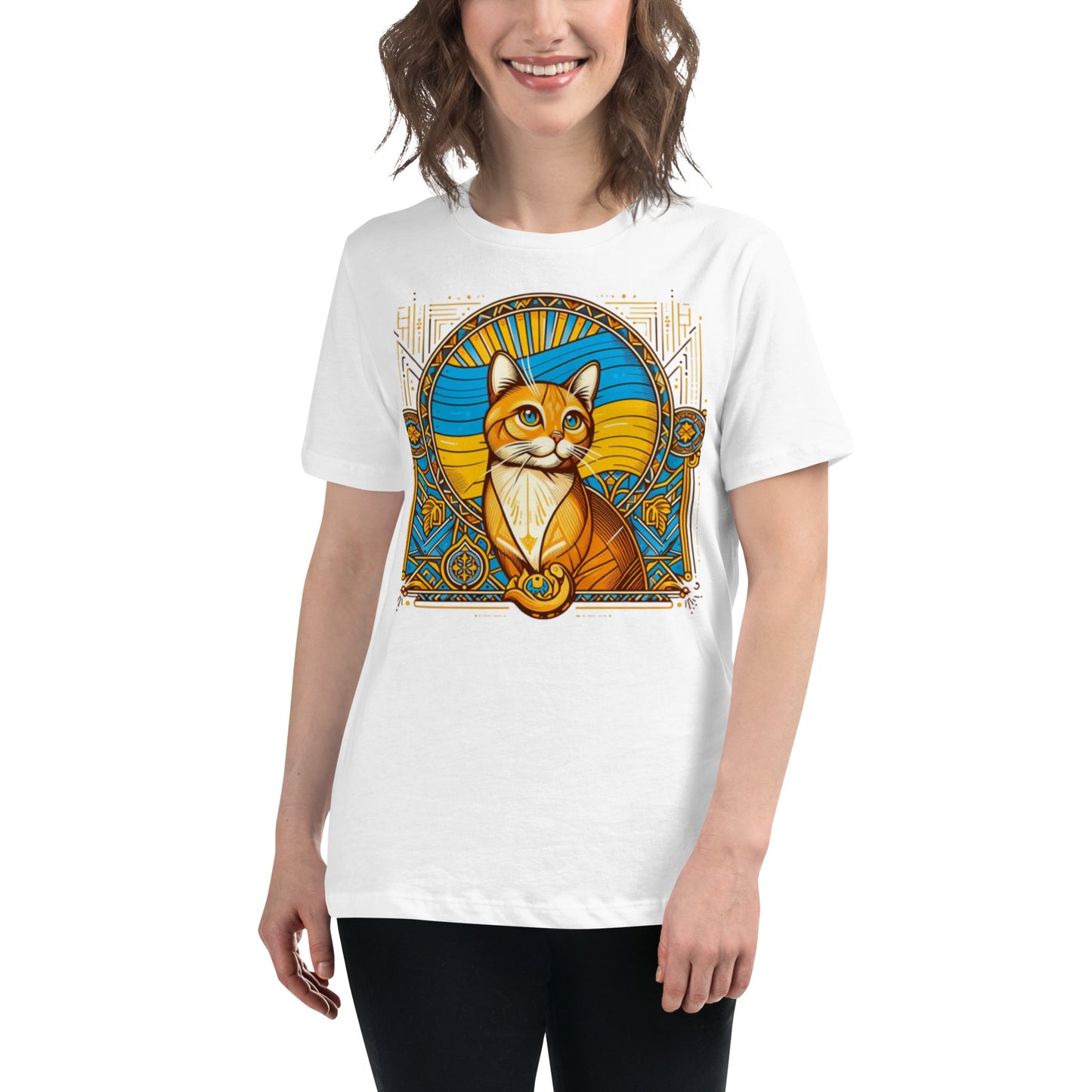 Women's Relaxed T-Shirt Ukrainian Art Deco Cat