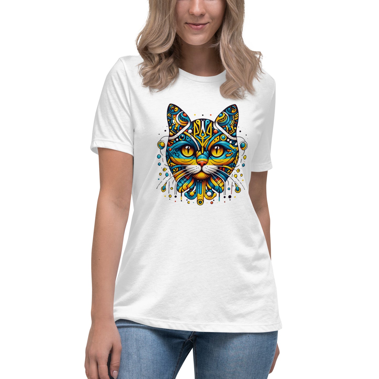 Women's Relaxed T-Shirt Ukrainian Symbol Cat Print