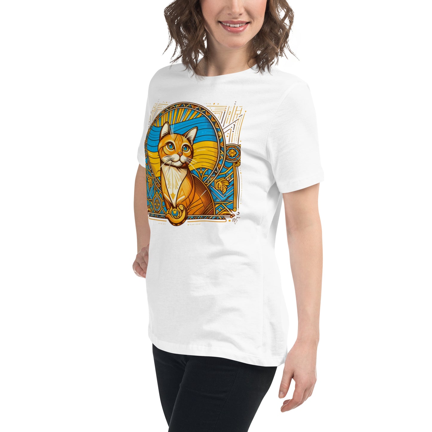 Women's Relaxed T-Shirt Ukrainian Art Deco Cat