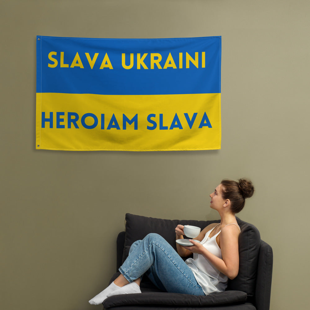 Ukrainian National Flag Slava Ukraini - Heroiam Slava Latin Letters