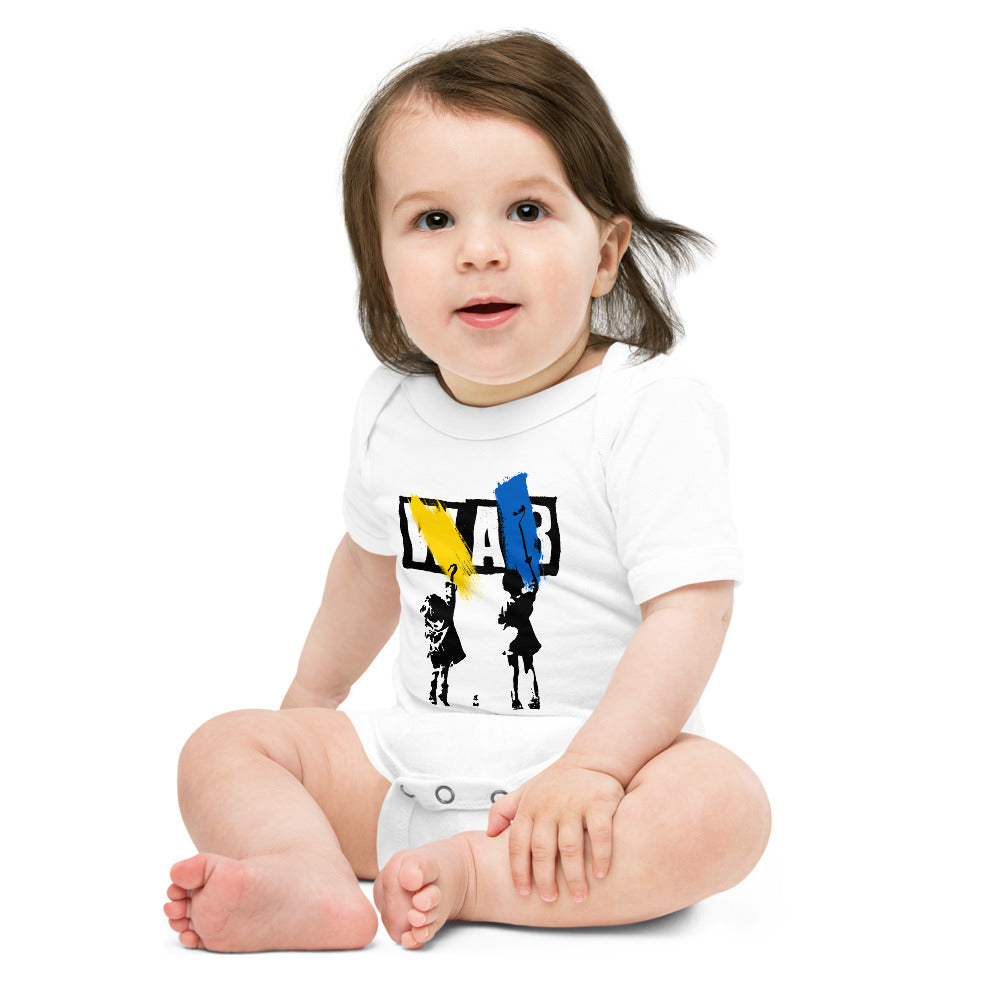 Baby Short Sleeve White, Ukraine Stop War Kids, 100% Soft Cotton