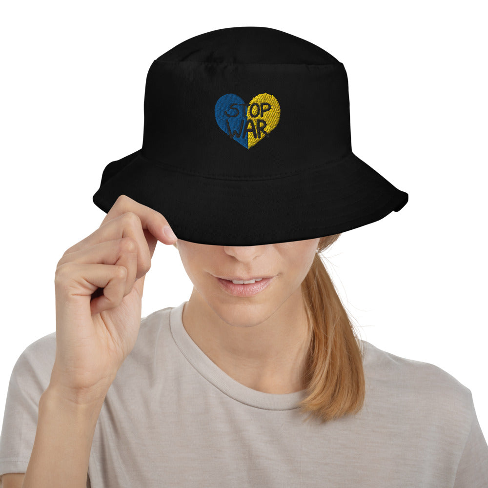 Embroidered Unisex Bucket Hat STOP WAR UKRAINIAN FLAG COLORS HEART