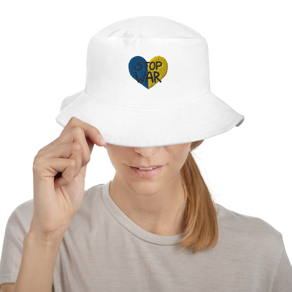 Embroidered Unisex Bucket Hat STOP WAR UKRAINIAN FLAG COLORS HEART