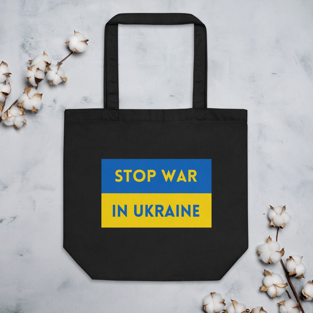 Eco Canvas Large Tote Bag for Women UKRAINIAN FLAG STOP WAR