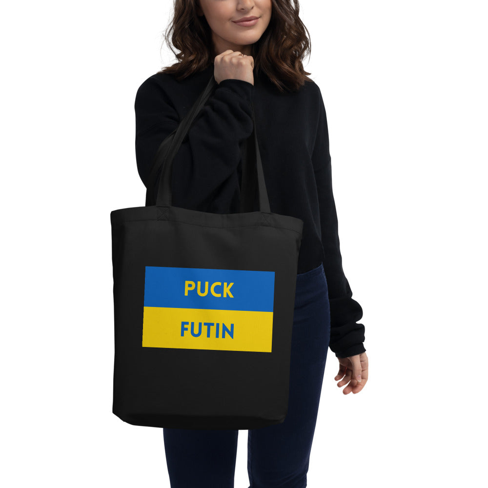 Eco Canvas Large Tote Bag for Women PUCK FUTIN UKRAINIAN FLAG