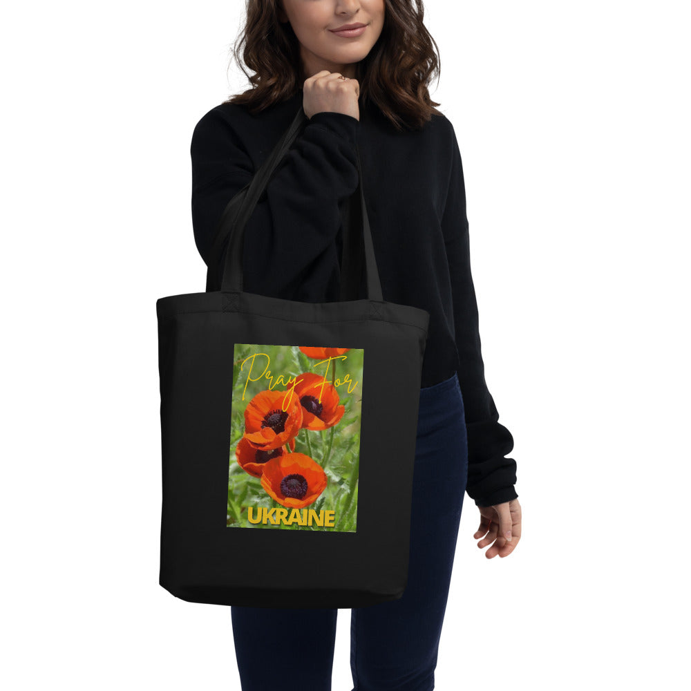 Eco Canvas Large Tote Bag for Women PRAY FOR UKRAINE POPPIES