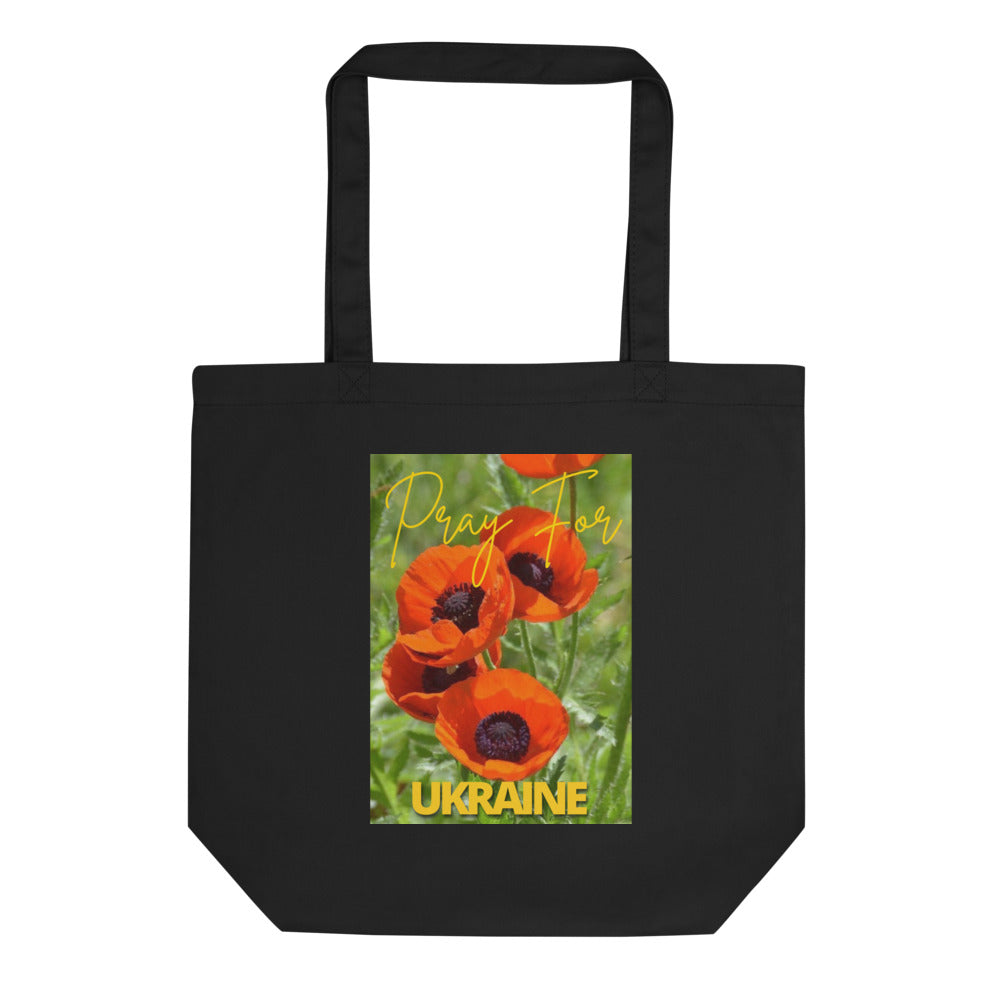 Eco Canvas Large Tote Bag for Women PRAY FOR UKRAINE POPPIES