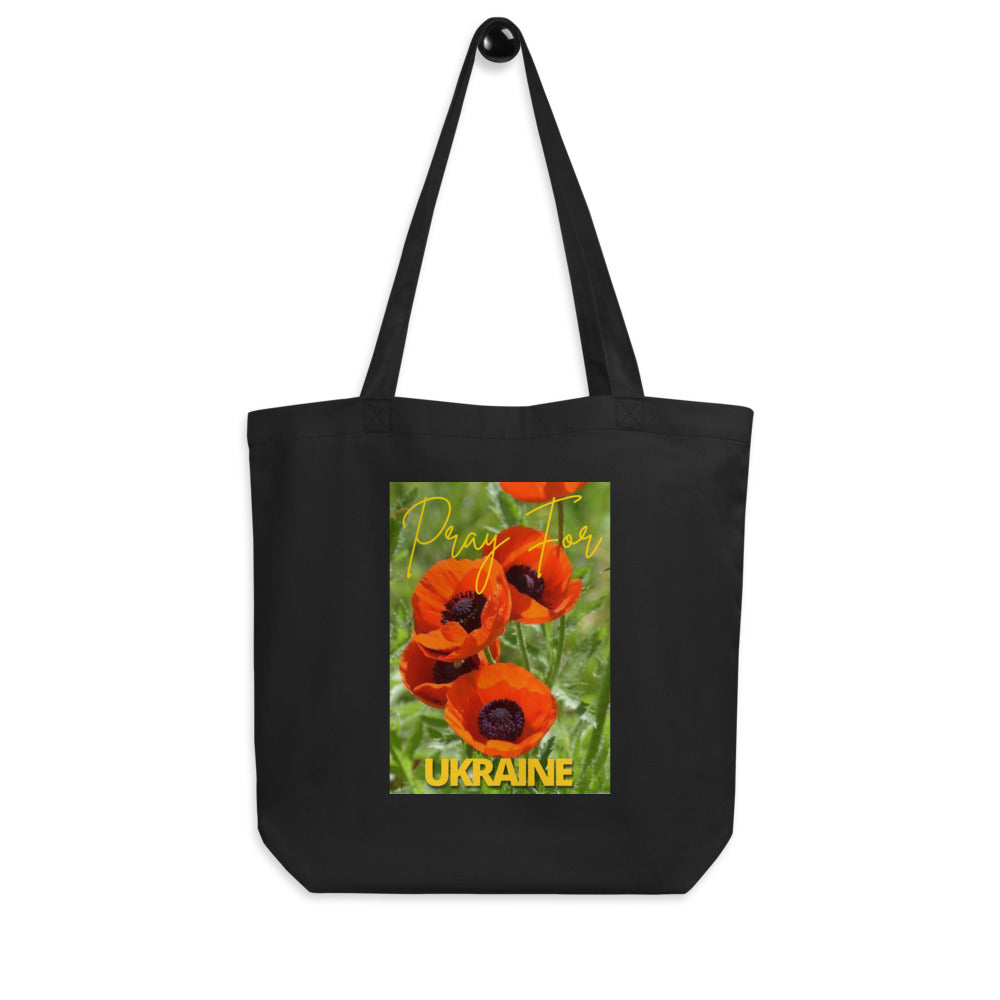 Eco Canvas Large Tote Bag for Women PRAY FOR UKRAINE POPPIES