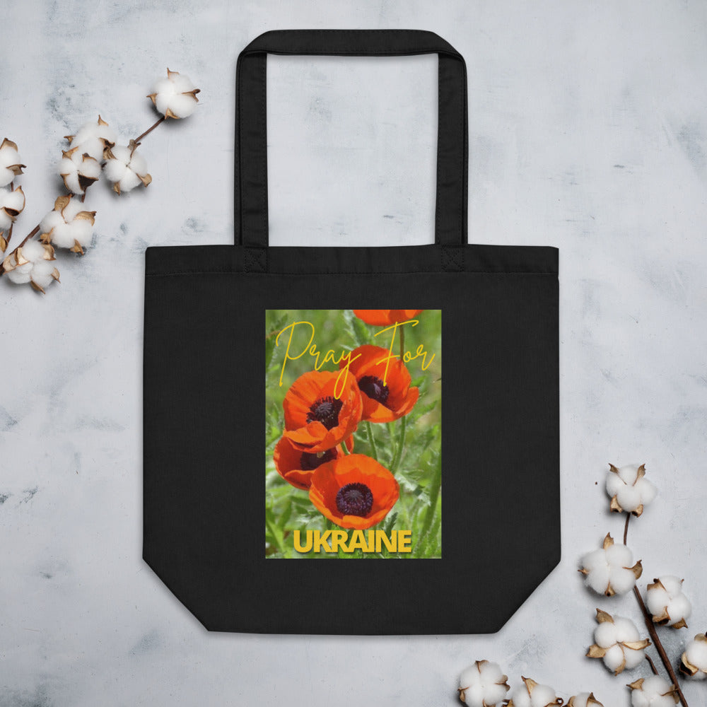 Eco Canvas Large Tote Bag for Women PRAY FOR UKRAINE POPPIES