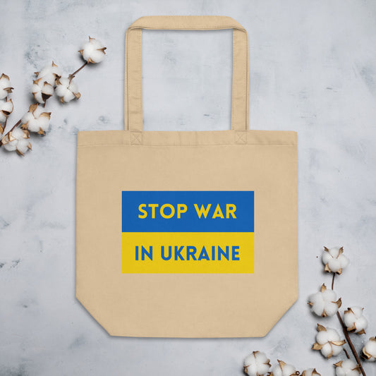 Eco Canvas Large Tote Bag for Women UKRAINIAN FLAG STOP WAR