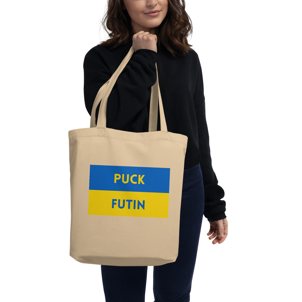 Eco Canvas Large Tote Bag for Women PUCK FUTIN UKRAINIAN FLAG