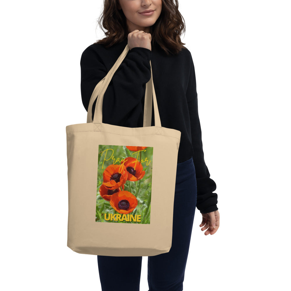 Eco Canvas Large Tote Bag for Women PRAY FOR UKRAINE POPPIES