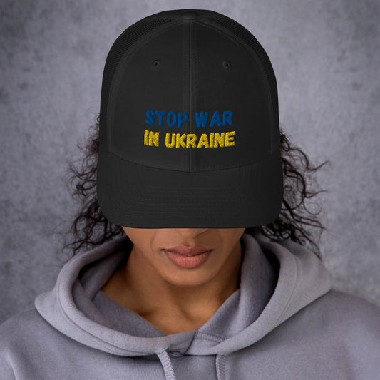 Embroidered Women Trucker Cap with Mesh Back UKRAINIAN FLAG COLORS STOP WAR IN UKRAINE