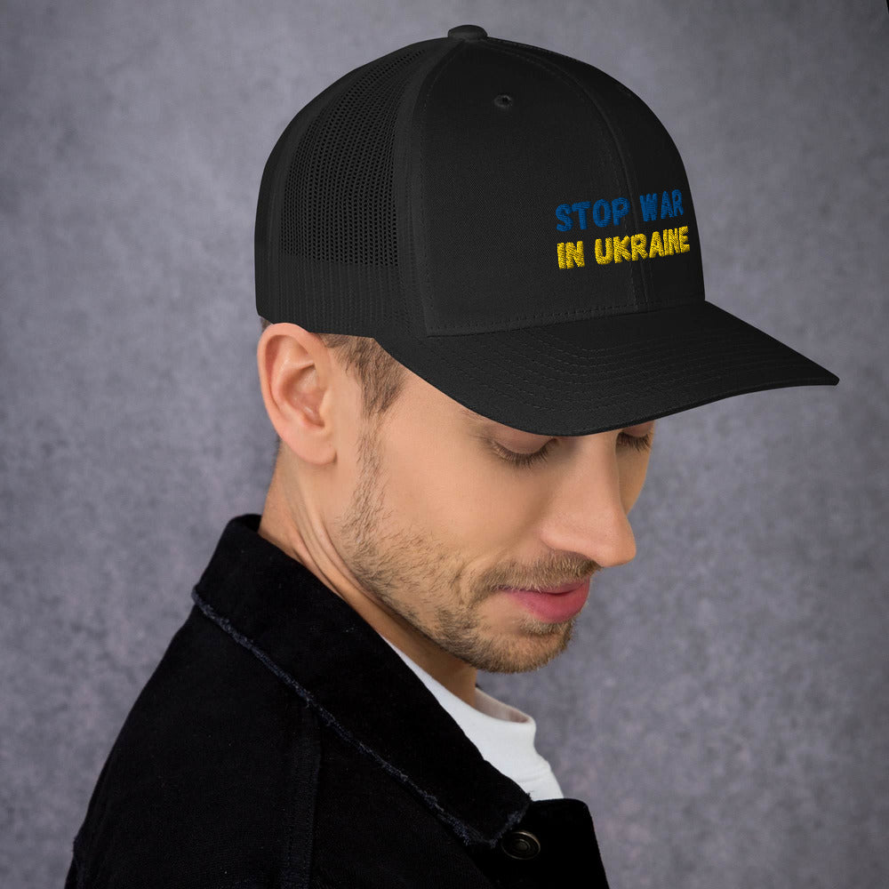 Embroidered Men Trucker Cap UKRAINIAN FLAG COLORS STOP WAR IN UKRAINE