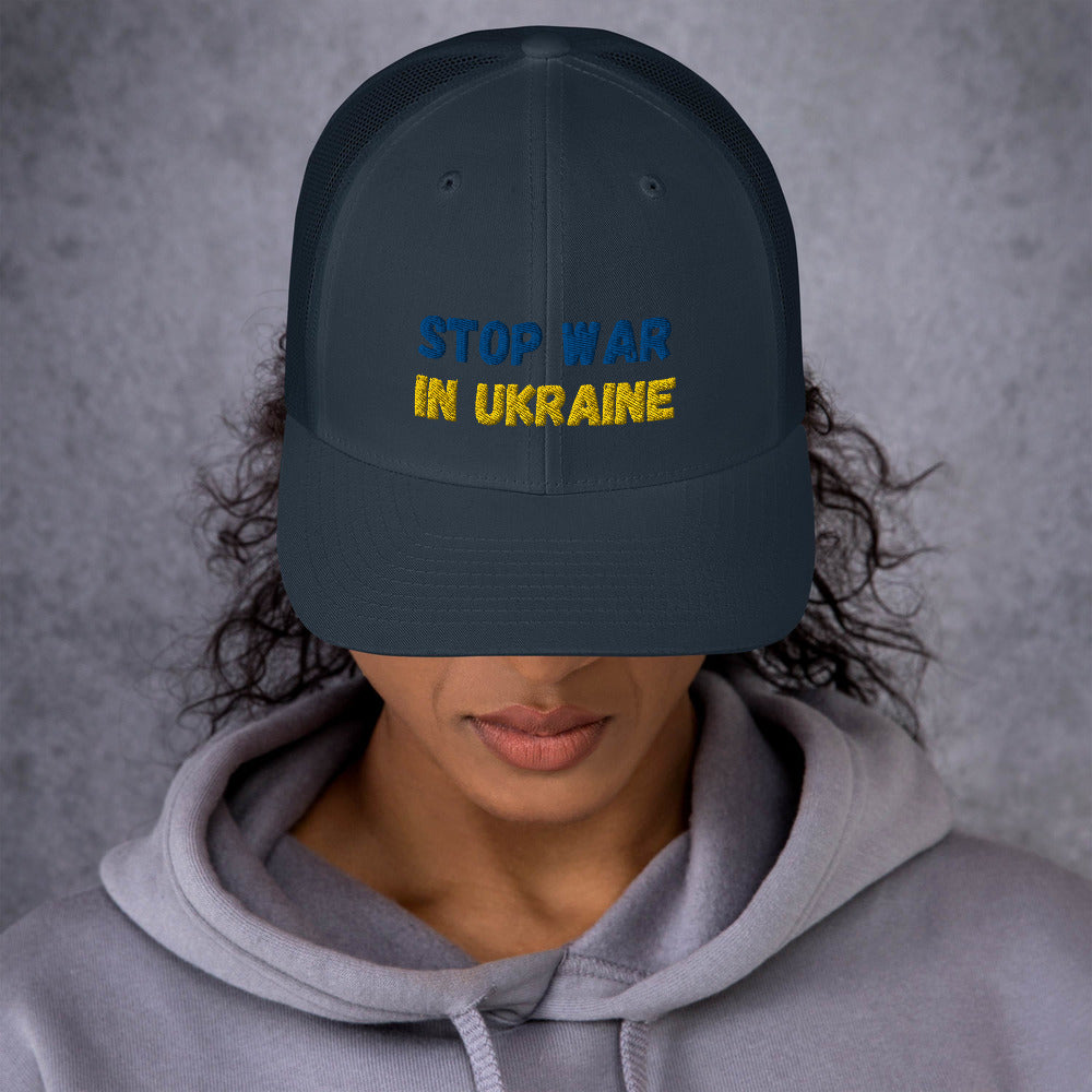 Embroidered Women Trucker Cap with Mesh Back UKRAINIAN FLAG COLORS STOP WAR IN UKRAINE