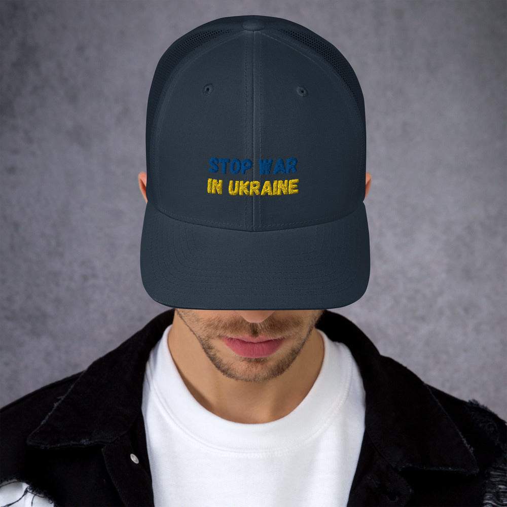 Embroidered Men Trucker Cap UKRAINIAN FLAG COLORS STOP WAR IN UKRAINE