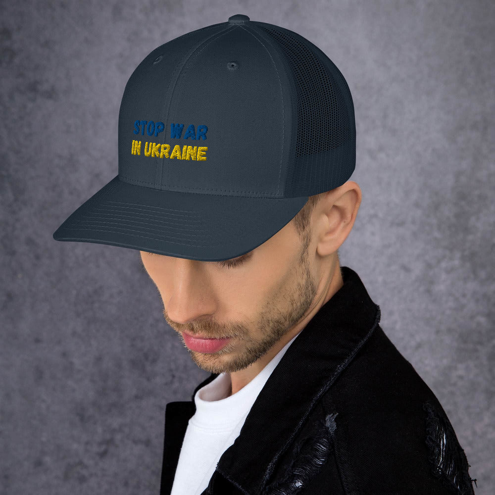 Embroidered Men Trucker Cap UKRAINIAN FLAG COLORS STOP WAR IN UKRAINE