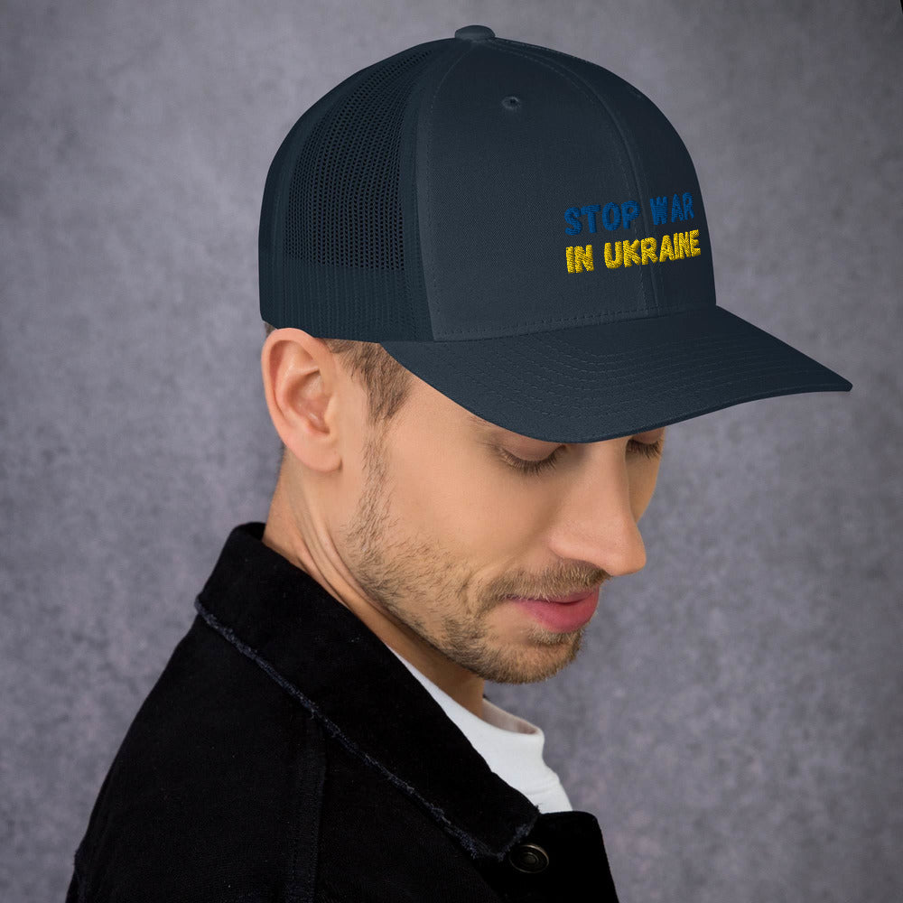 Embroidered Men Trucker Cap UKRAINIAN FLAG COLORS STOP WAR IN UKRAINE