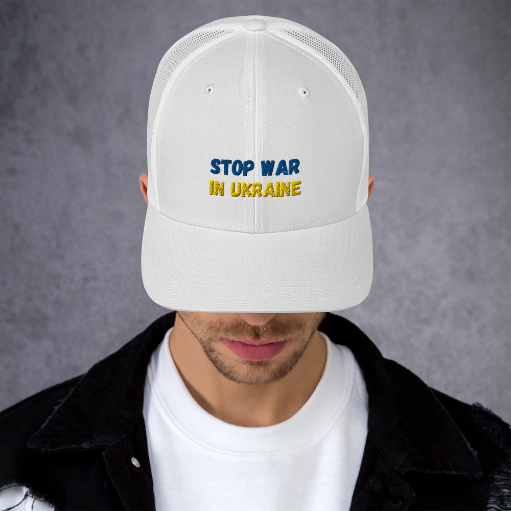 Embroidered Men Trucker Cap UKRAINIAN FLAG COLORS STOP WAR IN UKRAINE