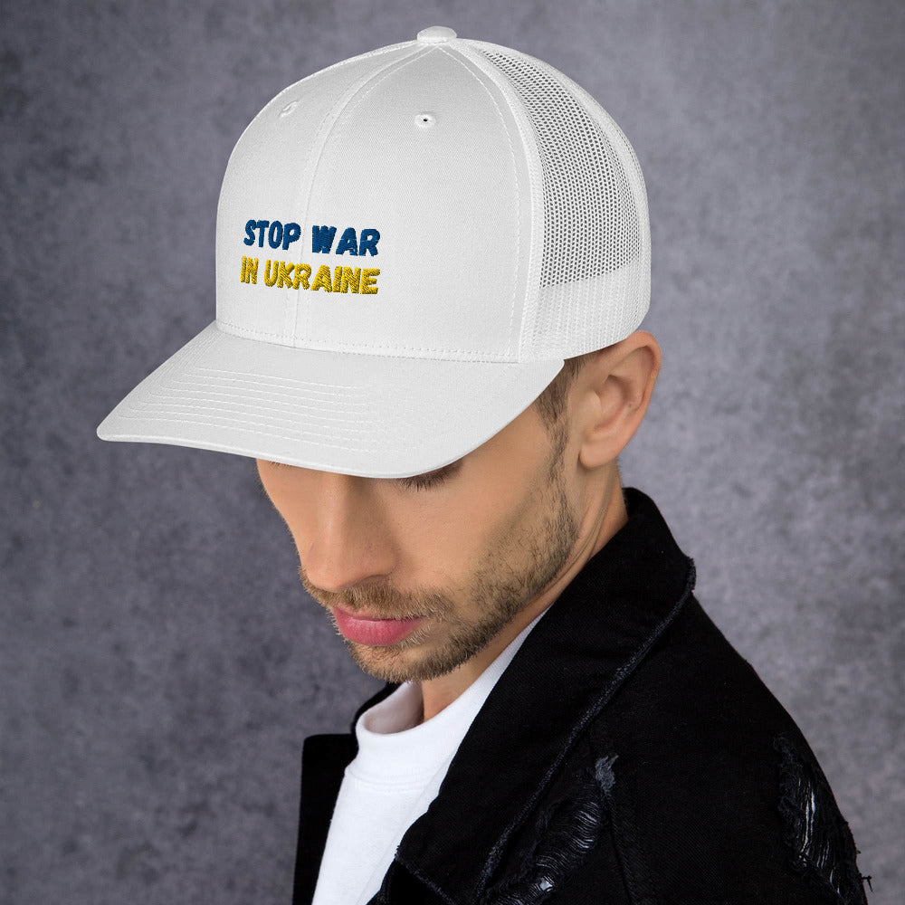 Embroidered Men Trucker Cap UKRAINIAN FLAG COLORS STOP WAR IN UKRAINE