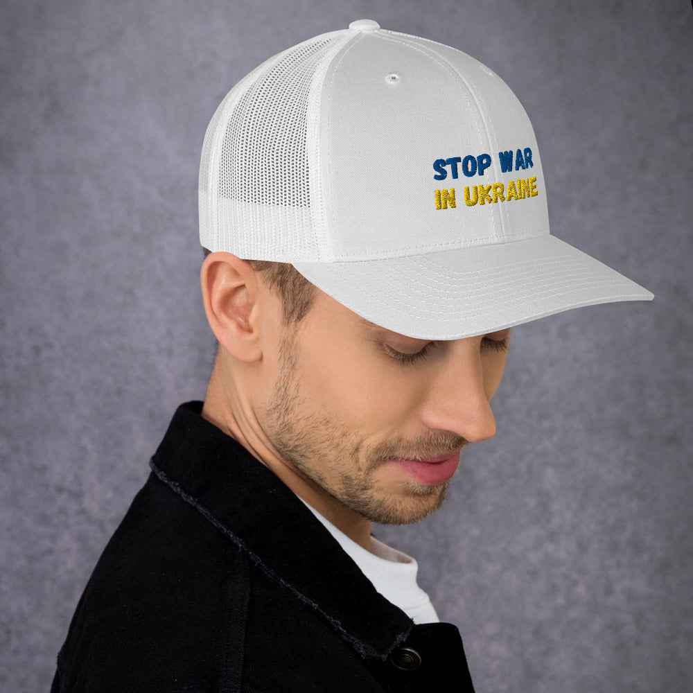 Embroidered Men Trucker Cap UKRAINIAN FLAG COLORS STOP WAR IN UKRAINE