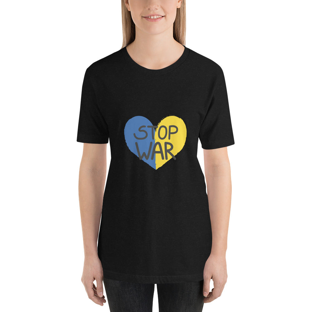 Unisex T-shirt STOP WAR UKRAINIAN FLAG COLORS HEART, 100% Soft Cotton