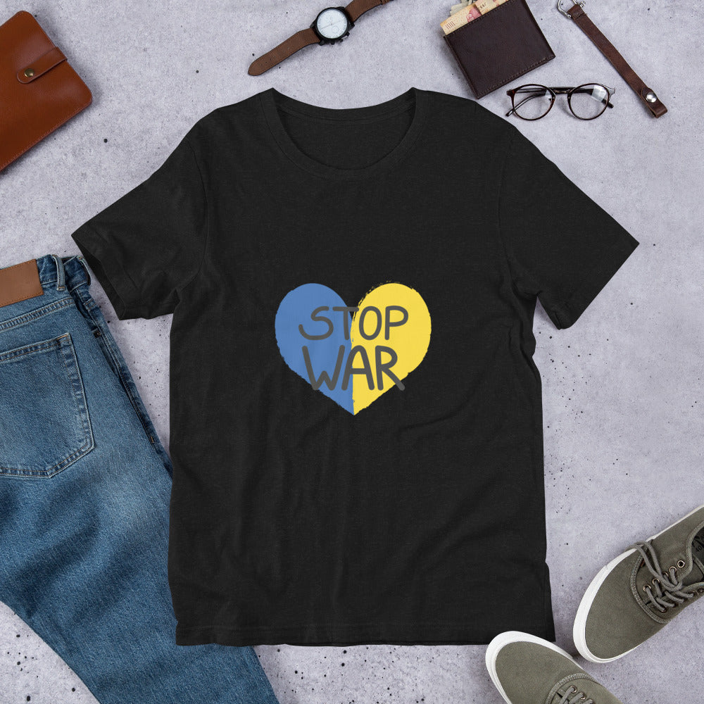 Unisex T-shirt STOP WAR UKRAINIAN FLAG COLORS HEART, 100% Soft Cotton