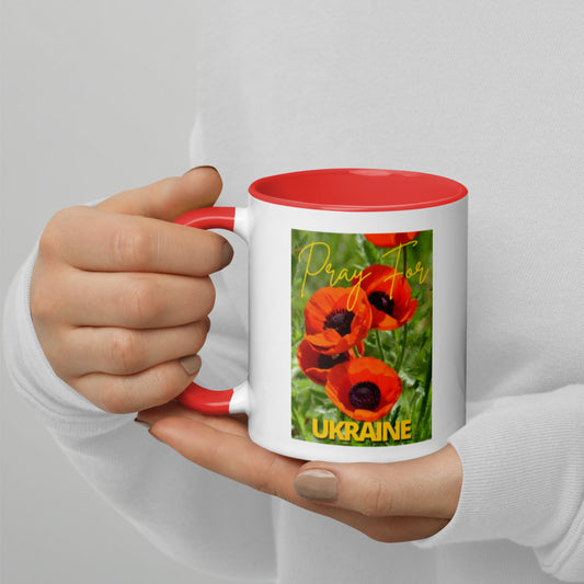 Ceramic Coffee Mug, 11 oz, Color Inside PRAY FOR UKRAINE POPPIES
