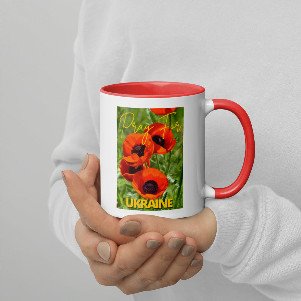 Ceramic Coffee Mug, 11 oz, Color Inside PRAY FOR UKRAINE POPPIES
