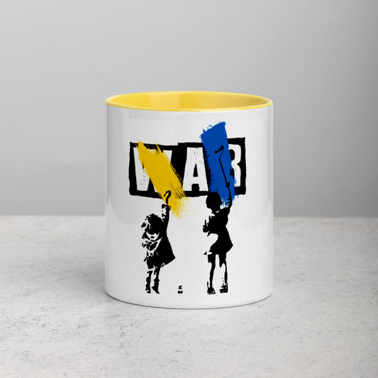 Ceramic Coffee Mug, 11 oz, Color Inside NO WAR KIDS UKRAINIAN FLAG COLORS
