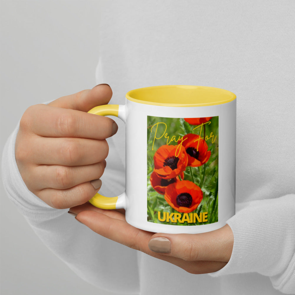 Ceramic Coffee Mug, 11 oz, Color Inside PRAY FOR UKRAINE POPPIES
