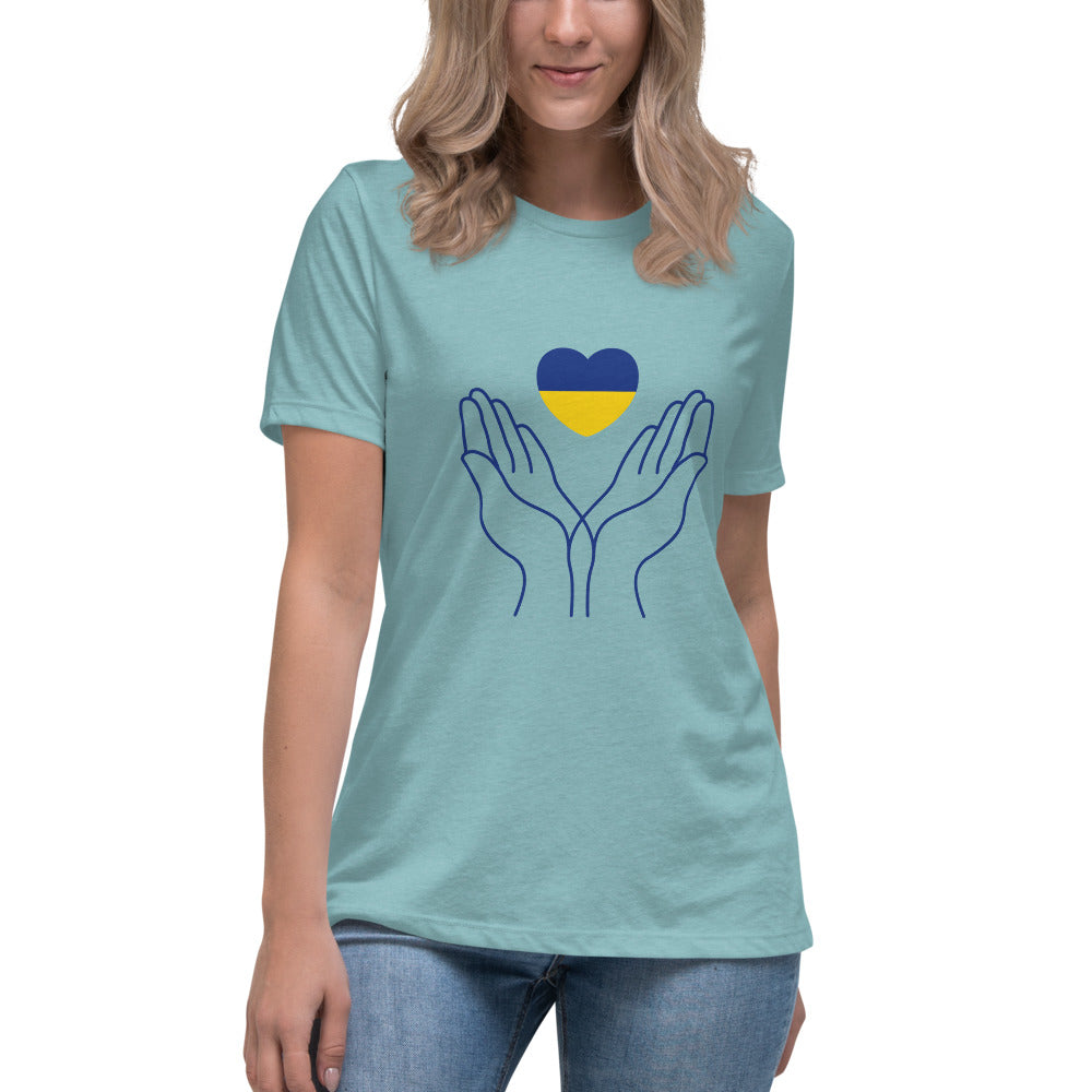 Women T-shirt UKRAINIAN FLAG HEART, 100% Soft Cotton