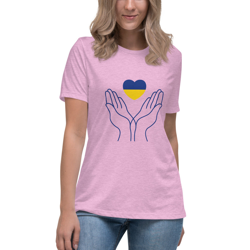 Women T-shirt UKRAINIAN FLAG HEART, 100% Soft Cotton