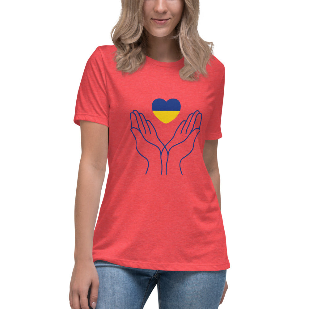 Women T-shirt UKRAINIAN FLAG HEART, 100% Soft Cotton