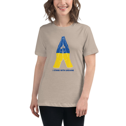 Women's T-shirt STAND WITH UKRAINE UKRAINIAN FLAG ARMS, 100% Soft Cotton