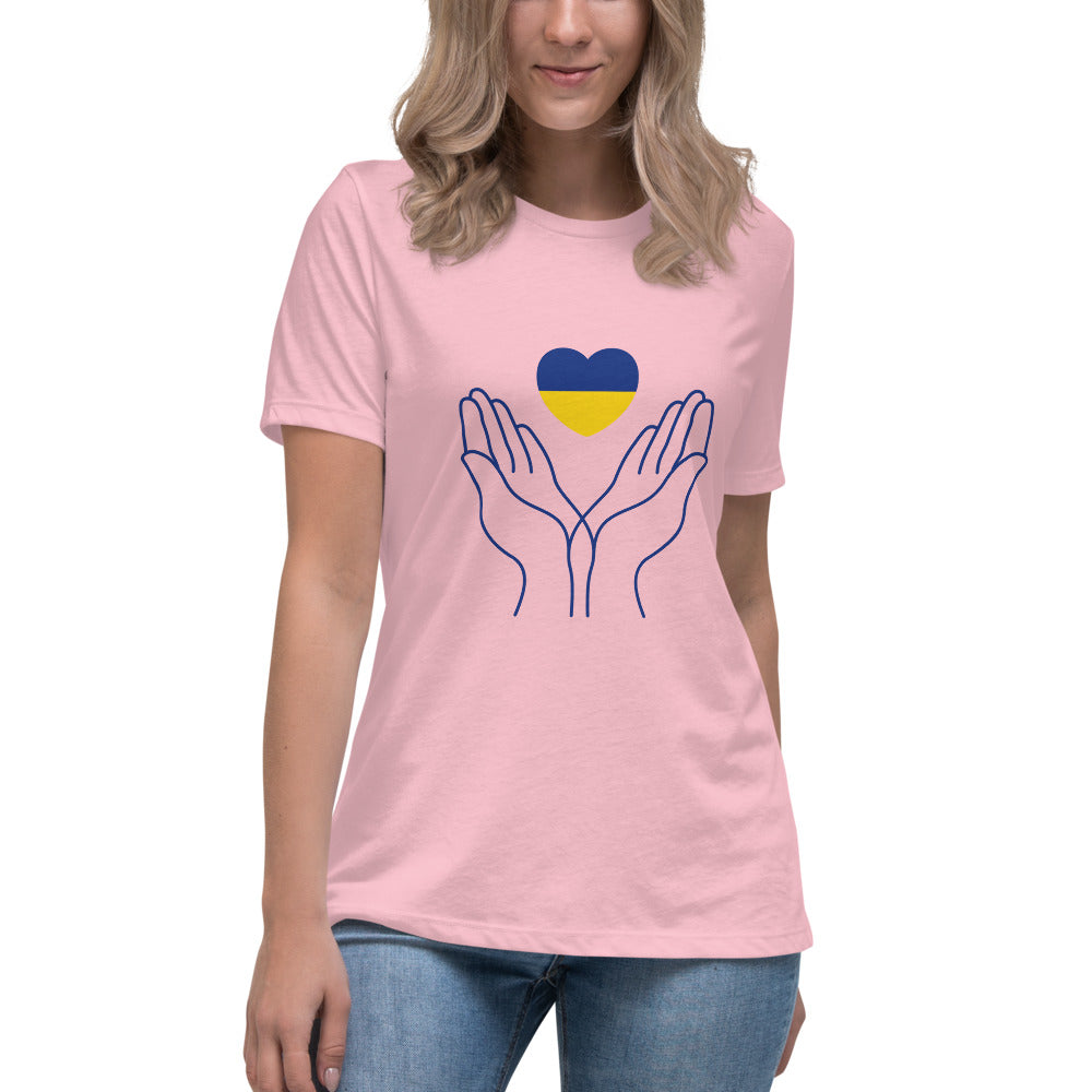 Women T-shirt UKRAINIAN FLAG HEART, 100% Soft Cotton